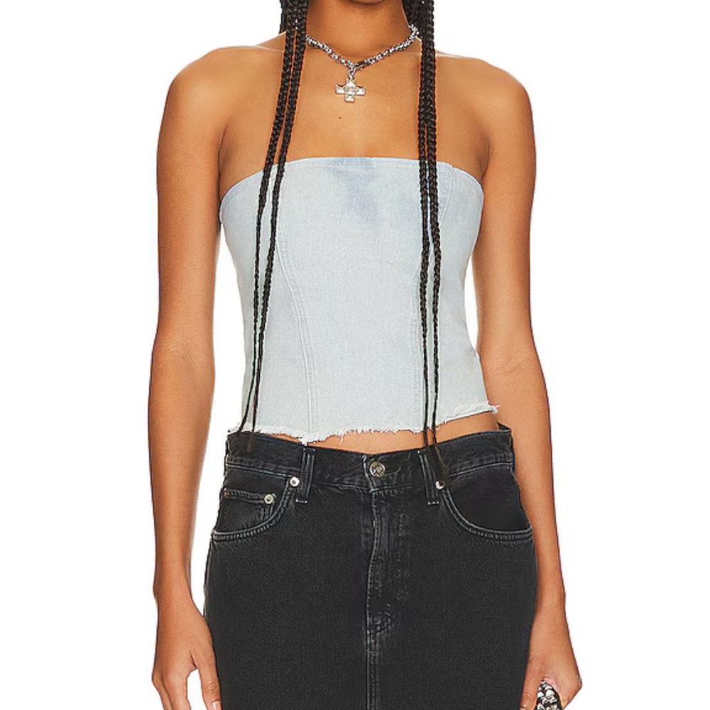 NWT Superdown Domonique Strapless Denim Top in Denim Blue